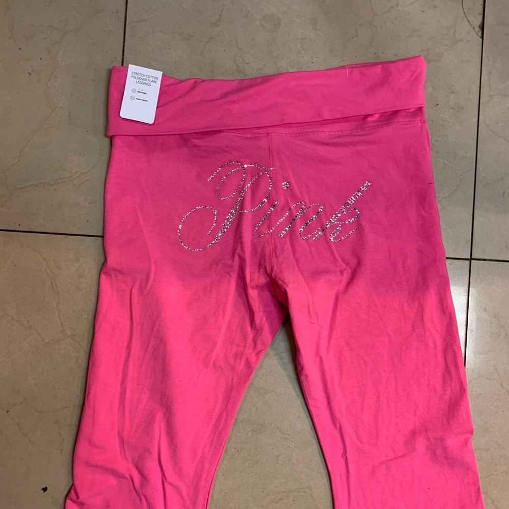 VICTORIA'S SECRET PINK LIMITED EDITION CARMINE ROSE BLING FLARE LEGGINGS - Picture 7 of 10